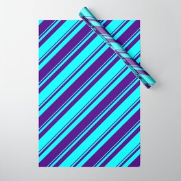 [ Thumbnail: Aqua & Indigo Colored Lined/Striped Pattern Wrapping Paper ]