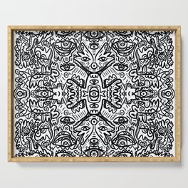 Black and White Graffiti Art Mandala Pattern  Serving Tray
