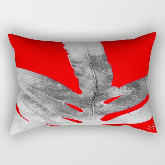 Green Fern on Red Inverted Rectangular Pillow