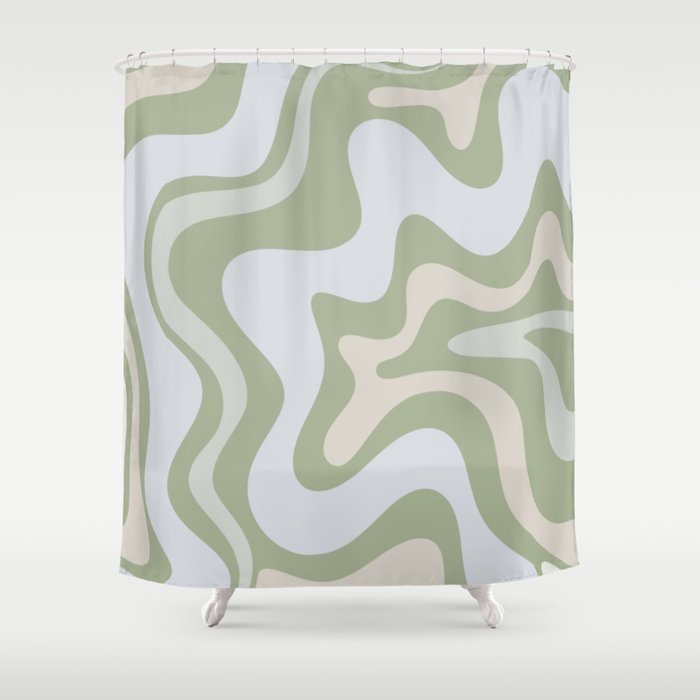 Liquid Swirl Contemporary Abstract Pattern in Light Sage Green Shower Curtain