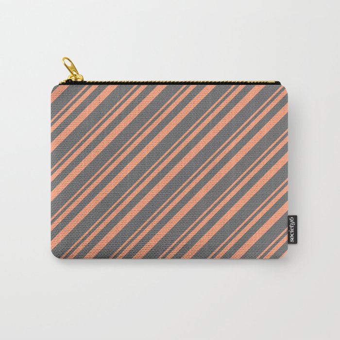 Light Salmon & Dim Grey Colored Striped Pattern Carry-All Pouch