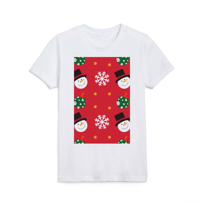 Snowman And Snowflakes On Red Collection Kids T Shirt