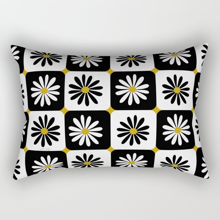 Checkered Daisies – Black & White Rectangular Pillow