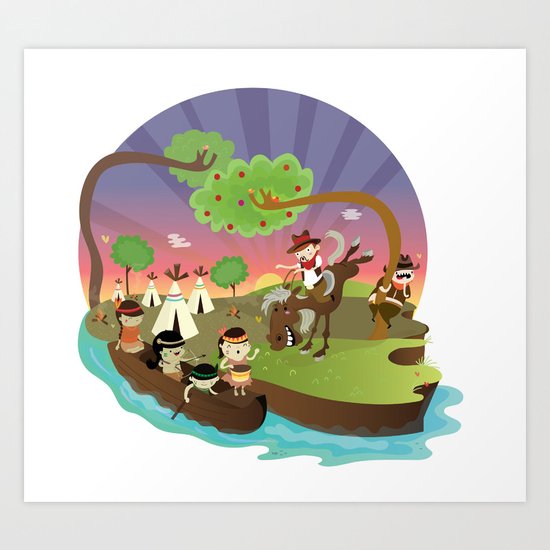 Indians and cowboys Art Print