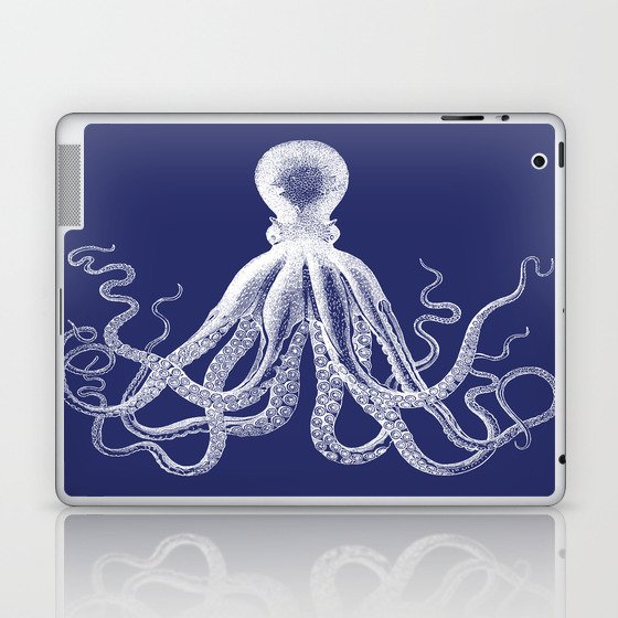 Octopus | Vintage Octopus | Tentacles | Navy Blue and White | Laptop & iPad Skin