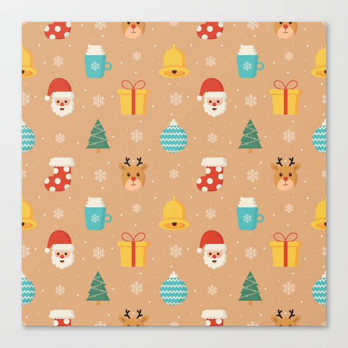 Christmas Characters Seamless Pattern on Gray Background Canvas Print