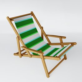 [ Thumbnail: Lime Green, Light Gray, Turquoise, and Dark Green Colored Pattern of Stripes Sling Chair ]