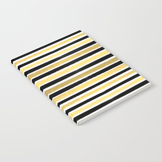 Black and white gold stripes modern brushstrokes minimal art print abstract painting gold foil Notebook