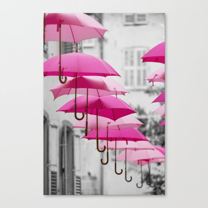 Pink umbrella in black and White Canvas Print