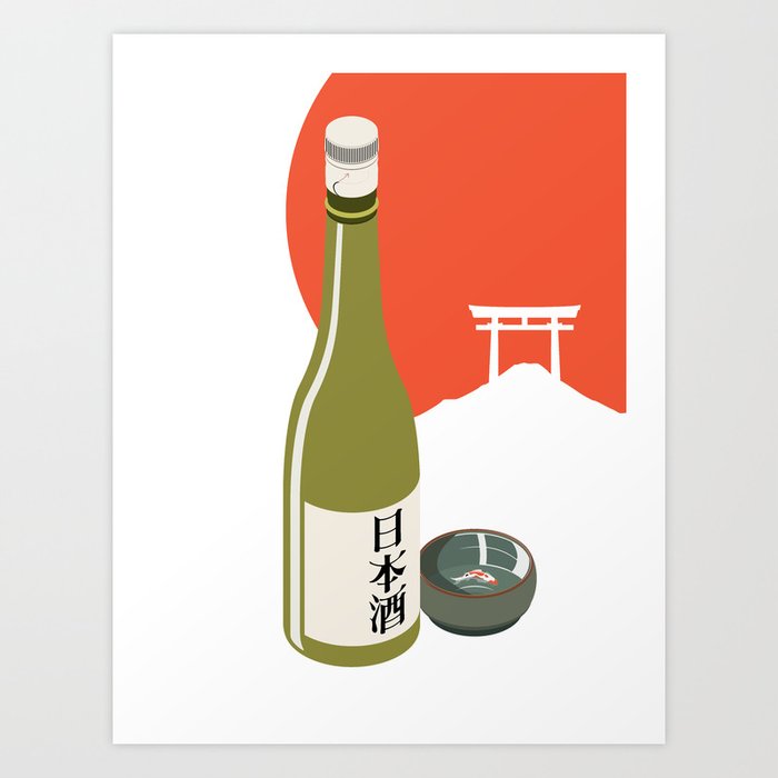 Japanese Sake Koi Fish cup against Mt Fuji Art Print