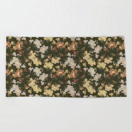 navy green and rust harvest florals evening primrose flower meaning youth and renewal  Beach Towel