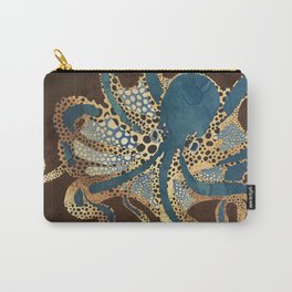 Underwater Dream VI - Custom Carry-All Pouch | Nature, Brown, Contemporary, Blue, Graphicdesign, Orange, Underwater, Abstract, Octopus, Custom 