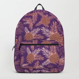 Pinecone Leaves in Purple Backpack | Luxurious, Paradise, Leafprint, Pinecone, Vacationresort, Contemporary, Darkpurple, Islandlife, Pineconepattern, Elegant 