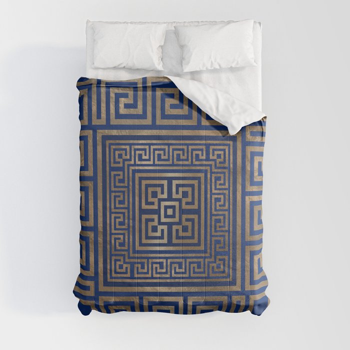 Greek Key Ornament - Greek Meander -gold on blue Comforter