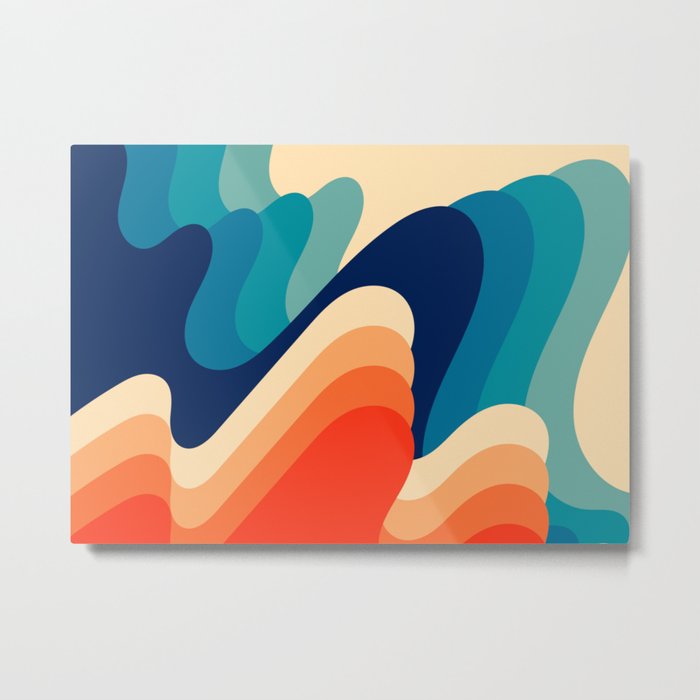 Retro 70s and 80s Abstract Art Mid-Century Waves  Metal Print