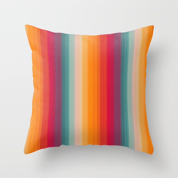Retro Rainbow Striped Pattern Throw Pillow