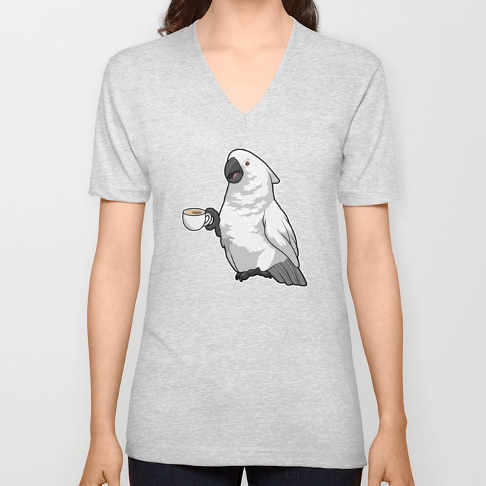Parrot with Cup of Coffee V Neck T Shirt