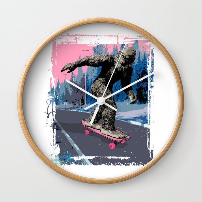 Bigfoot on Skateboard Wall Clock