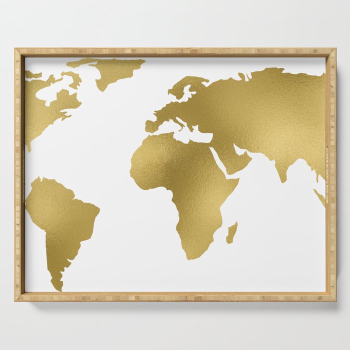 Gold Foil Map - Metallic Globe Design Serving Tray