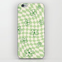 Green Checker Swirl With Flowers iPhone Skin