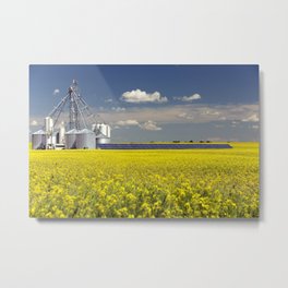 Canola Grain Silo Solar Panel Metal Print | Agriculture, Farm, Farmland, Storage, Silo, Solar, Canola, Panel, Container, Field 