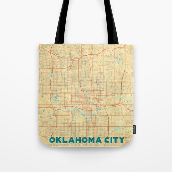 Oklahoma City Map Retro Tote Bag