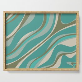Trippy Dream Retro Modern Abstract Pattern in Vintage Turquoise Teal and Olive Green  Serving Tray