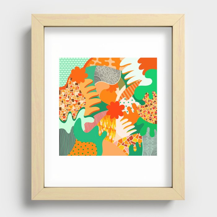 Abstract colorful liquid pattern collection with orange, tangerine and green tones Recessed Framed Print