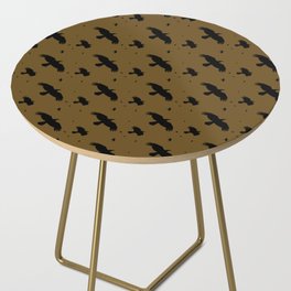 Crows or Ravens In Flight Black Silhouette Pattern On Ochre Side Table