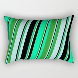 [ Thumbnail: Green, Forest Green, Powder Blue, and Black Colored Striped/Lined Pattern Rectangular Pillow ]