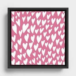 Valentines day hearts explosion - pink Framed Canvas