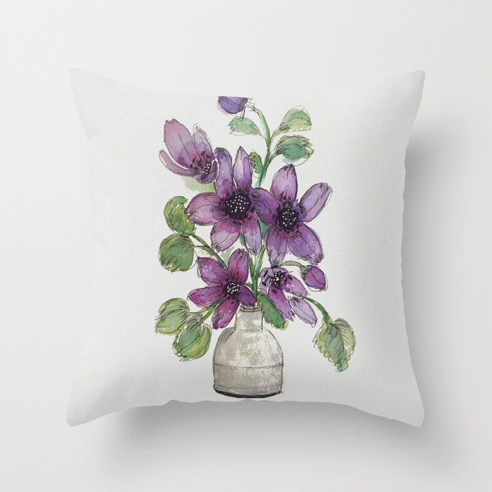 Clematis in a Vase Throw Pillow