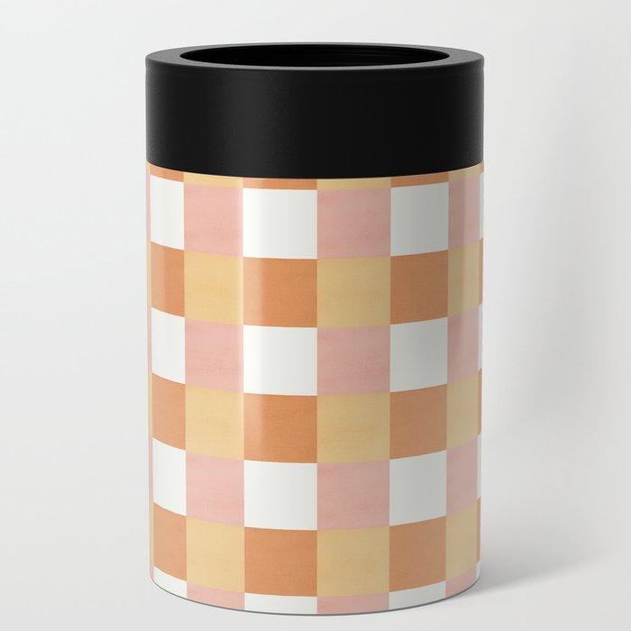 Cheerful Checks in tangerine, orange, pink and white.  Can Cooler