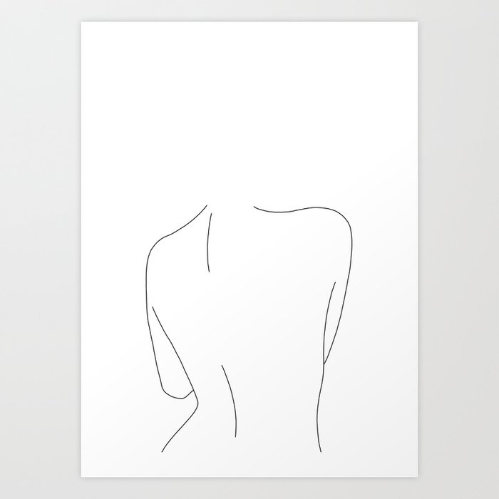 Nude back line drawing illustration - Drew Kunstdrucke