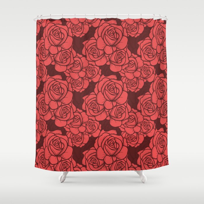 Red floral Jungle Garden Shower Curtain