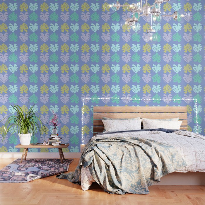 Monsteras on Periwinkle Wallpaper