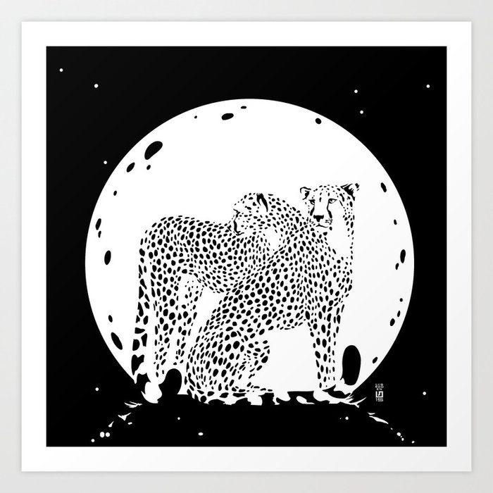 Moonlight Cheetahs Art Print