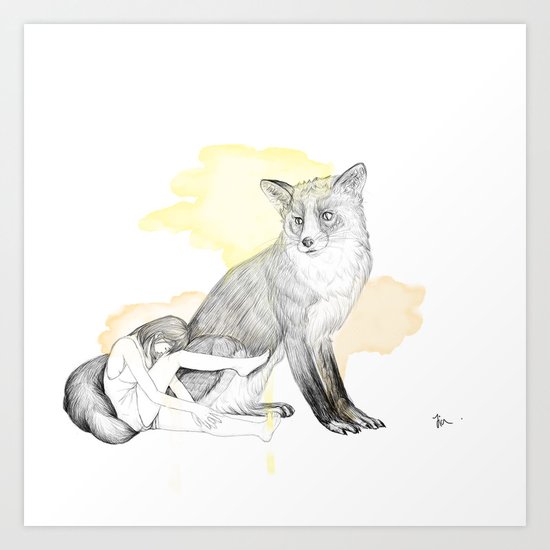 girl and fox Art Print