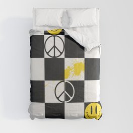 Checkered Smiley Face & Peace Sign Comforter