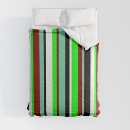 [ Thumbnail: Eyecatching Aquamarine, Maroon, Lime, Mint Cream & Black Colored Lined/Striped Pattern Comforter ]