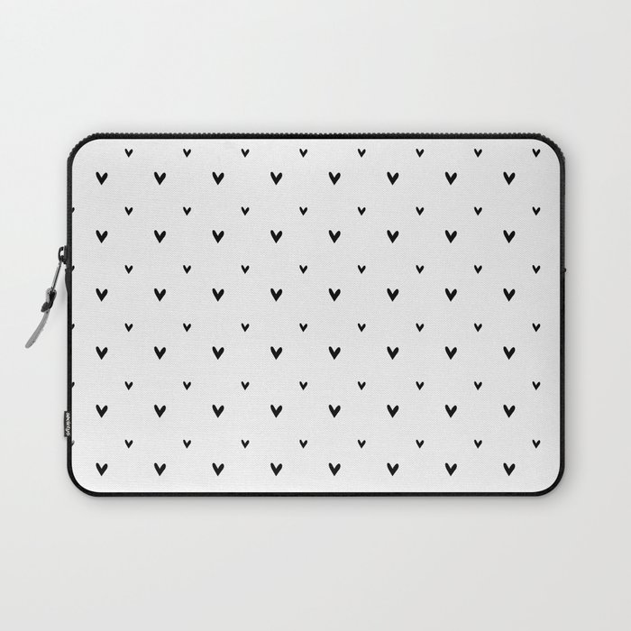 Small sketchy black hearts pattern on white background Laptop Sleeve