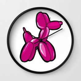 Balloon Dog Wall Clock | Minimal, Pop Art, Pink, Black, Vector, Digitalart, Millennial, Koons, Graphicart, White 