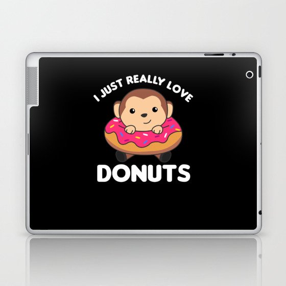 Sweet Monkey Funny Animals In Donut Pink Laptop & iPad Skin