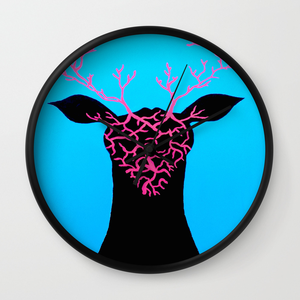Unique And Trippy Deer Head Painting On Canvas Wall Clock By
