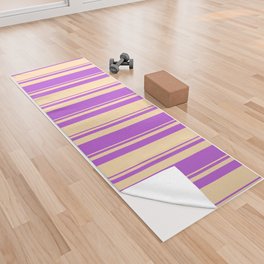 [ Thumbnail: Tan & Orchid Colored Stripes Pattern Yoga Towel ]
