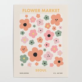 Flower Market Seoul, Playful Retro Pastel Floral Print Poster