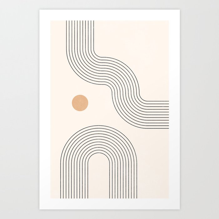 Geometric Arch Lines – Rainbow Lines, Mustard Circles, Stripes, Abstract Geometric Lines and Shapes Art Print