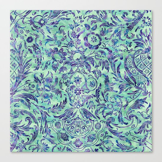 Watercolor Damask Pattern 06 Canvas Print