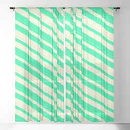 [ Thumbnail: Green & Light Yellow Colored Lined Pattern Sheer Curtain ]