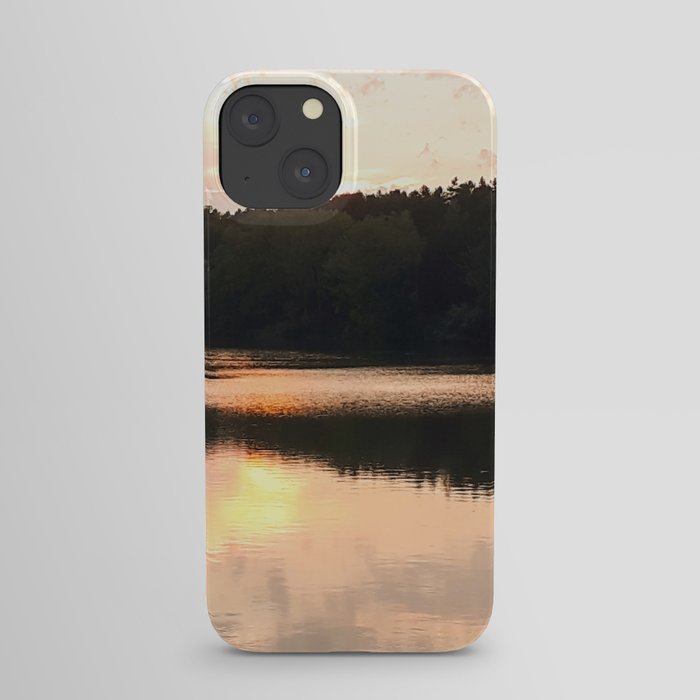 Pastel pink lake sunset landscape iPhone Case